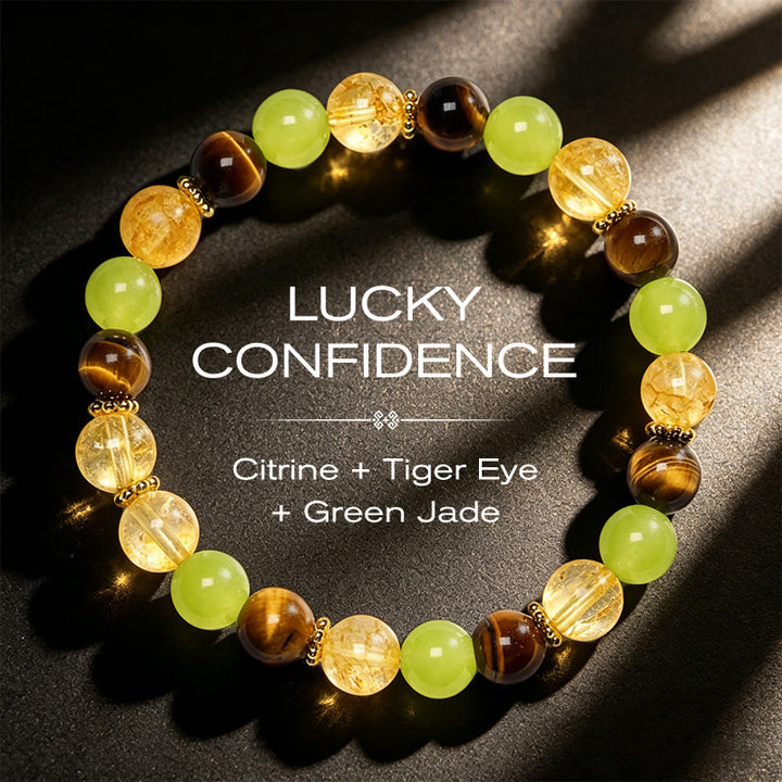 Buddha Stones Natural Citrine Tiger Eye Green Jade Prosperity Bracelet - Citrine Tiger Eye Green Jade(Wrist Circumference 14-16cm) - image 0