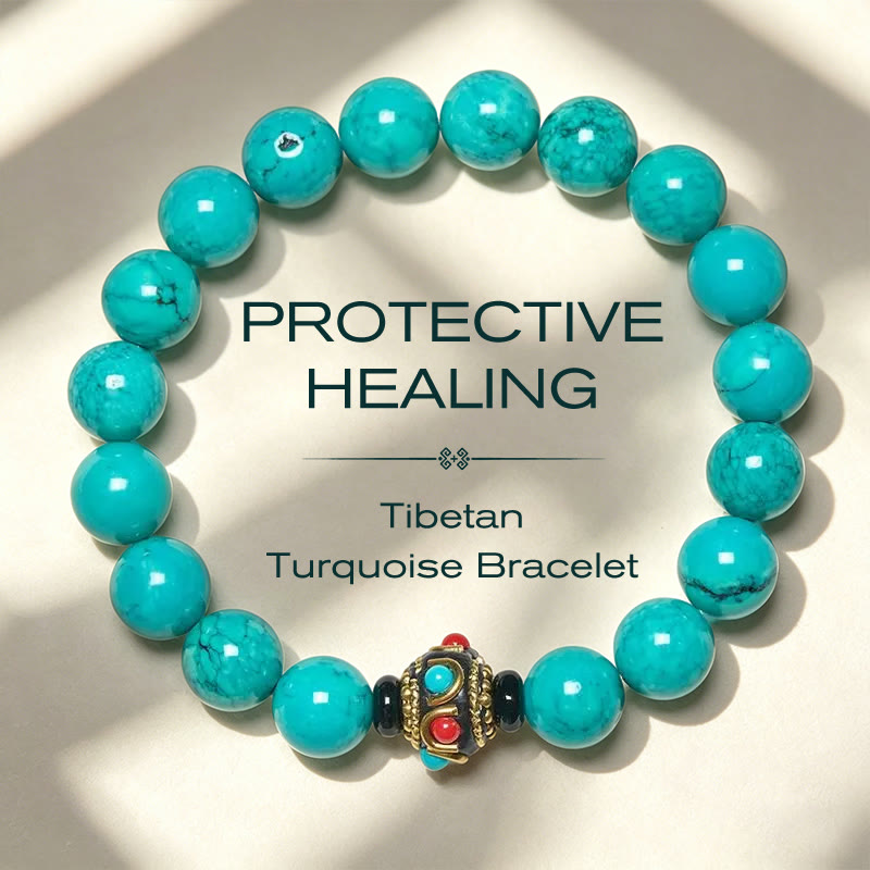 Buddha Stones Tibetan Turquoise Protection Bracelet - Turquoise Spacer Bead(Wrist Circumference:16-17cm) - image 0