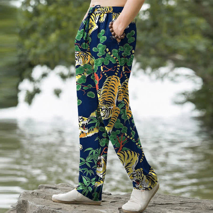 Buddha Stones Cotton Tiger Jungle Pattern Men's Tapered Pants With Pockets - image 5