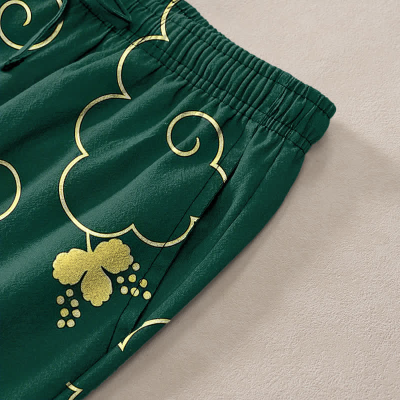 Buddha Stones Cotton Golden Floral Cloud Pattern Men's Tapered Pants With Pockets - image 3