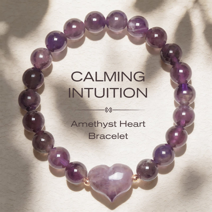 Buddha Stones Natural Amethyst Green Aventurine Tiger Eye Strawberry Quartz Love Heart Spiritual Bracelet - Amethyst(Wrist Circumference 14-16cm) - image 7