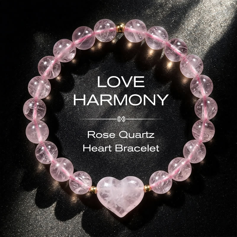 Buddha Stones Natural Amethyst Green Aventurine Tiger Eye Strawberry Quartz Love Heart Spiritual Bracelet - Rose Quartz(Wrist Circumference 14-16cm) - image 0