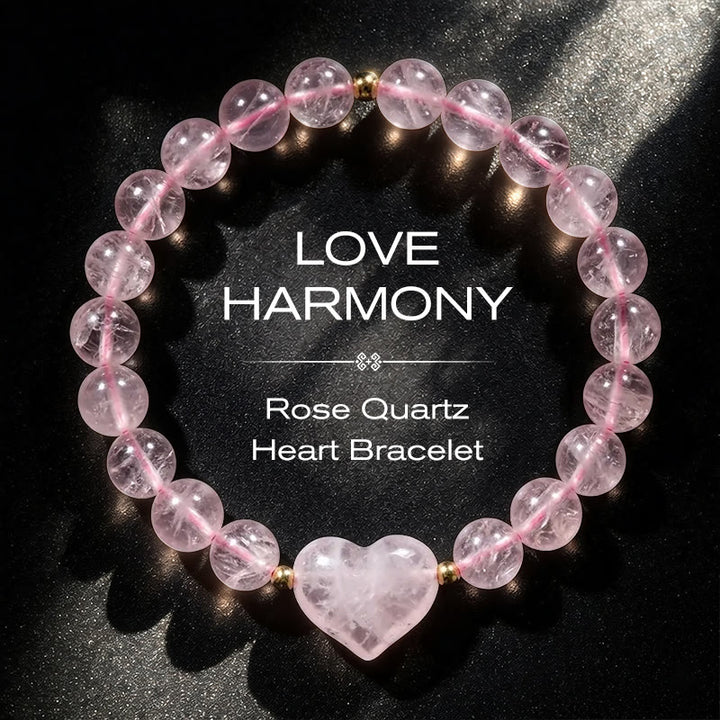 Buddha Stones Natural Amethyst Green Aventurine Tiger Eye Strawberry Quartz Love Heart Spiritual Bracelet - Rose Quartz(Wrist Circumference 14-16cm) - image 0