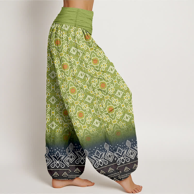 Buddha Stones Cotton Bohemian Floral Geometric Pattern Women's Elastic Waist Harem Pants - image 2
