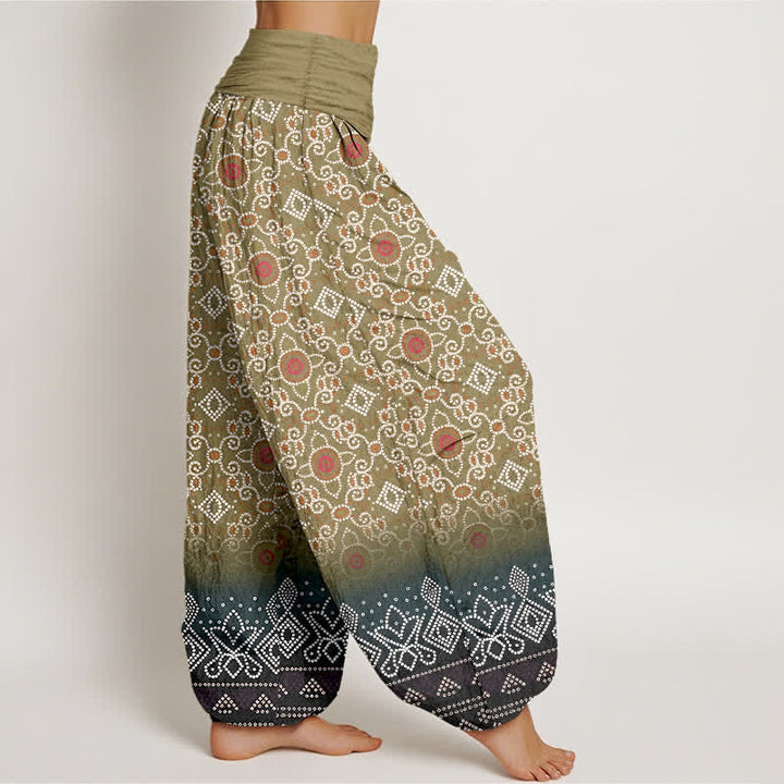 Buddha Stones Cotton Bohemian Floral Geometric Pattern Women's Elastic Waist Harem Pants - image 7