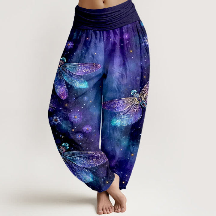 Buddha Stones Cotton Dreamy Dragonfly Flower Pattern Women's Elastic Waist Harem Pants - Indigo - US16，UK/AU20，EU48 (3XL) - image 0