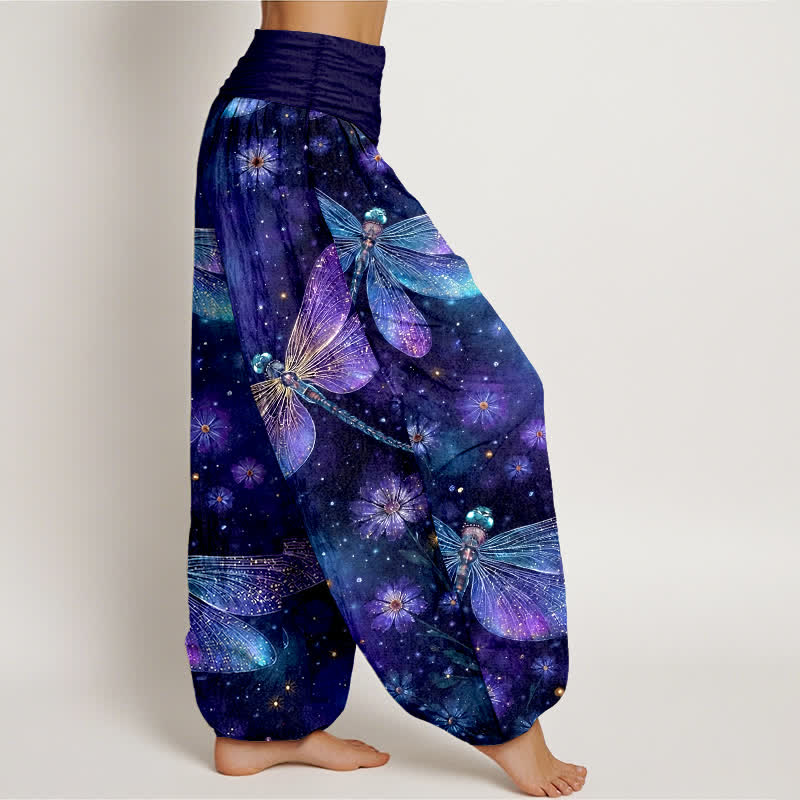 Buddha Stones Cotton Dreamy Dragonfly Flower Pattern Women's Elastic Waist Harem Pants - image 2