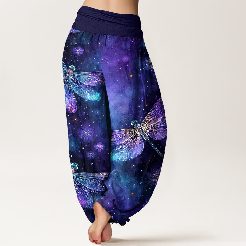 Buddha Stones Cotton Dreamy Dragonfly Flower Pattern Women's Elastic Waist Harem Pants - image 1
