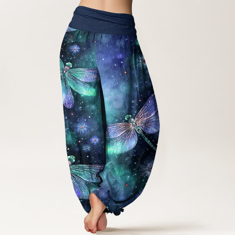 Buddha Stones Cotton Dreamy Dragonfly Flower Pattern Women's Elastic Waist Harem Pants - image 6