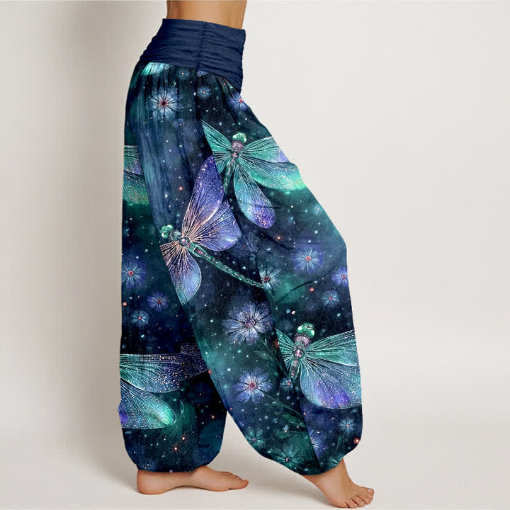 Buddha Stones Cotton Dreamy Dragonfly Flower Pattern Women's Elastic Waist Harem Pants - image 7