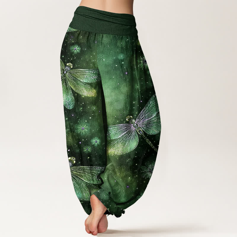Buddha Stones Cotton Dreamy Dragonfly Flower Pattern Women's Elastic Waist Harem Pants - image 9
