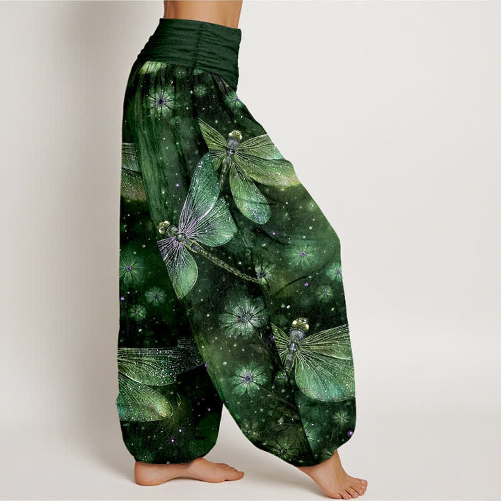 Buddha Stones Cotton Dreamy Dragonfly Flower Pattern Women's Elastic Waist Harem Pants - image 10