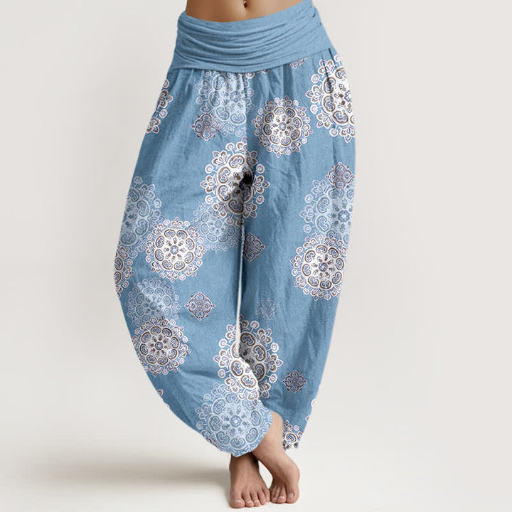 Buddha Stones Pure Cotton Various Mandala Floral Pattern Women's Elastic Waist Harem Pants - LightSkyBlue - US16，UK/AU20，EU48 (3XL) - image 0
