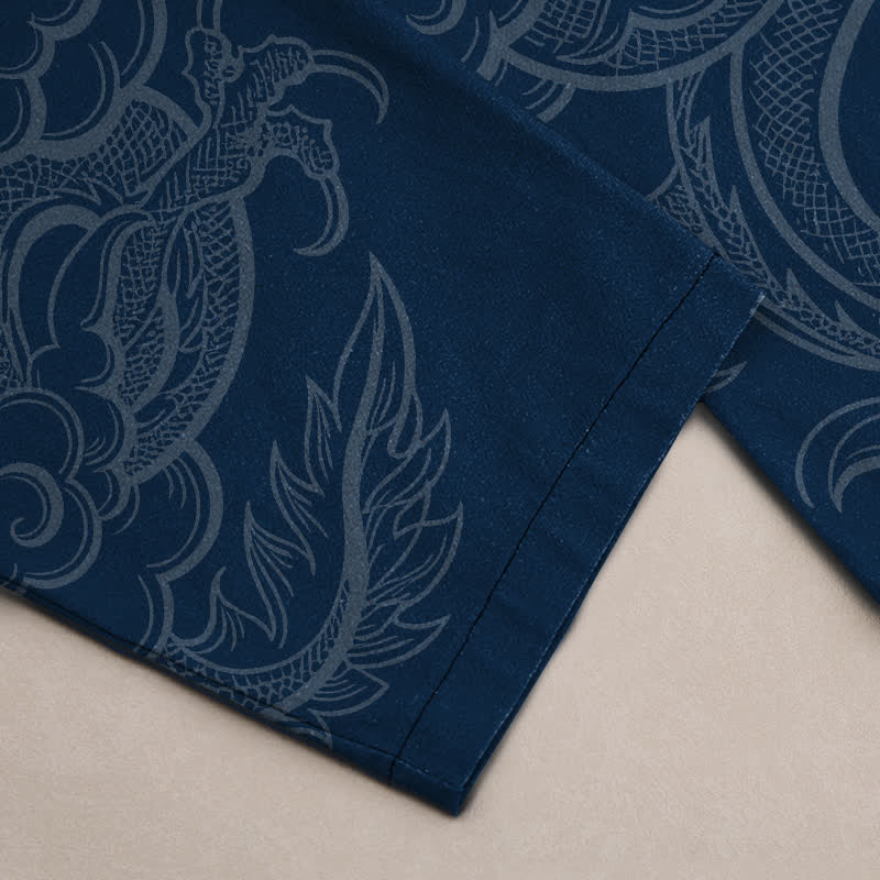 Buddha Stones Cotton Subtle Dragon Pattern Men's Tapered Pants With Pockets - image 3