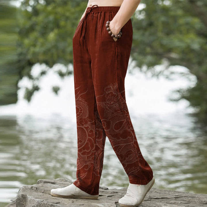 Buddha Stones Cotton Subtle Dragon Pattern Men's Tapered Pants With Pockets - image 7