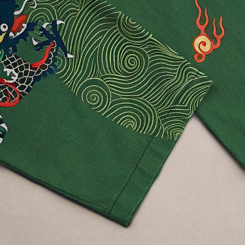 Buddha Stones Cotton Auspicious Cloud Dragon Pattern Men's Tapered Pants With Pockets - image 3
