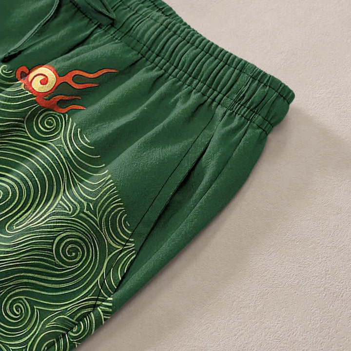 Buddha Stones Cotton Auspicious Cloud Dragon Pattern Men's Tapered Pants With Pockets - image 2