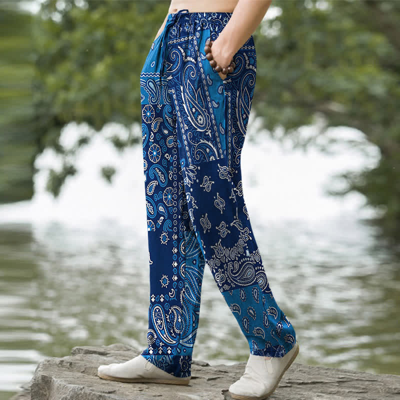 Buddha Stones Cotton Various Paisley Pattern Men's Tapered Pants With Pockets - image 5
