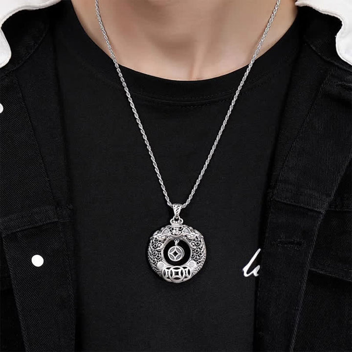 Buddha Stones Copper Dragon Fu Character Peace Buckle Wealth Relief Carving Vintage Necklace - image 3