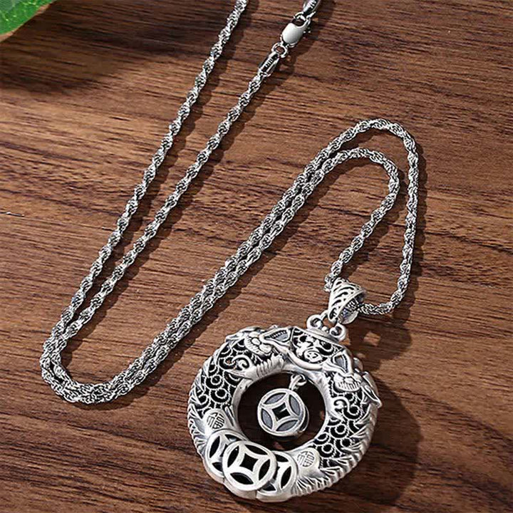 Buddha Stones Copper Dragon Fu Character Peace Buckle Wealth Relief Carving Vintage Necklace - image 2
