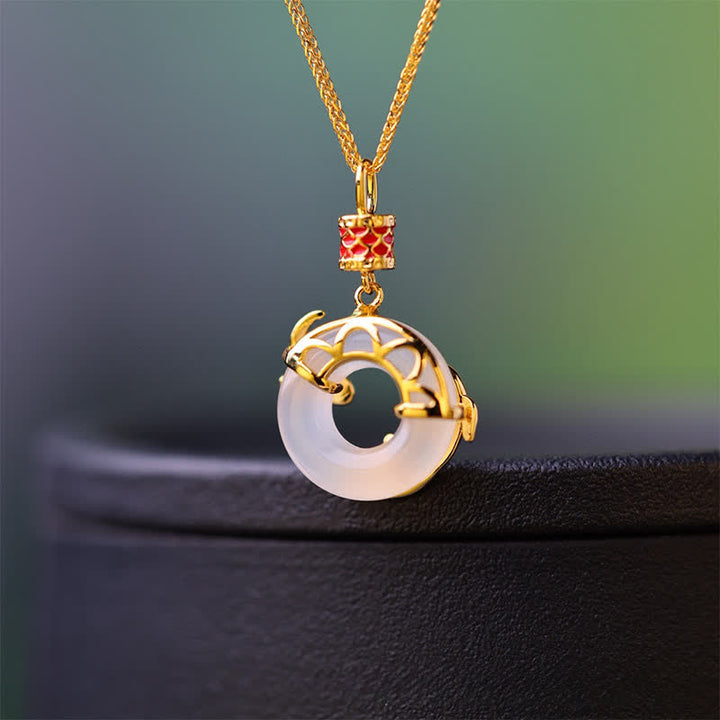 Buddha Stones White Chalcedony Koi Fish Success Peace Buckle Round Necklace - image 2