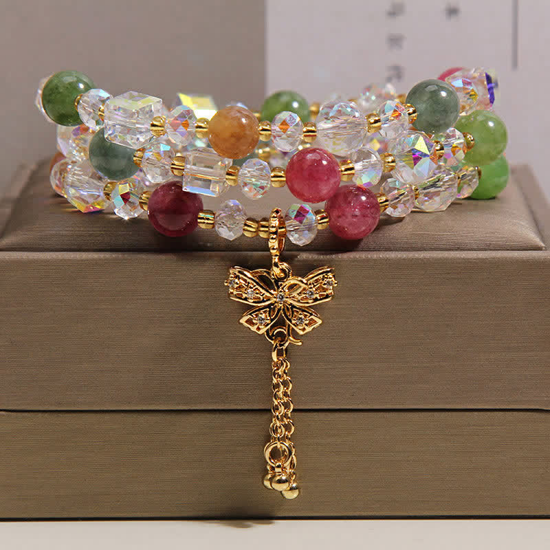 Buddha Stones Tourmaline Butterfly Pendant Transformation Three Layer Faceted Faceted Bracelet - Tourmaline(Protection ♥ Healing) - image 0