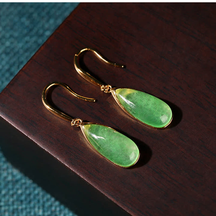 Buddha Stones Jade Teardrop Protection Vintage Gold Tone Earrings - image 3