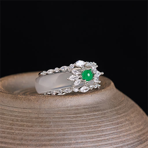 Buddha Stones Chalcedony Flower Green Zircon Positive Ring - image 3