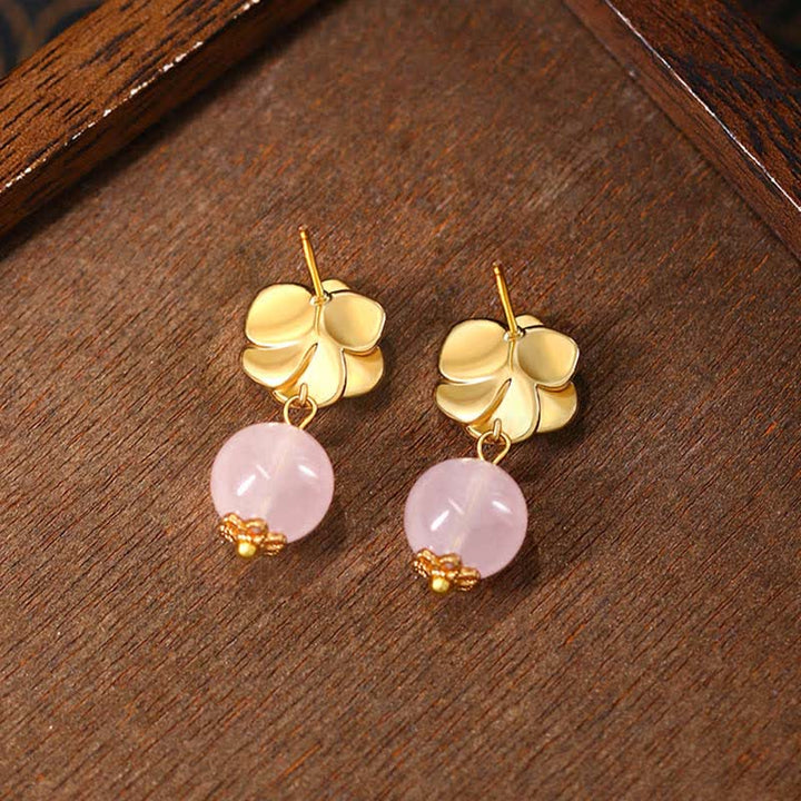 Buddha Stones Rose Quartz Camellia Loving Energy Drop Earrings - image 2
