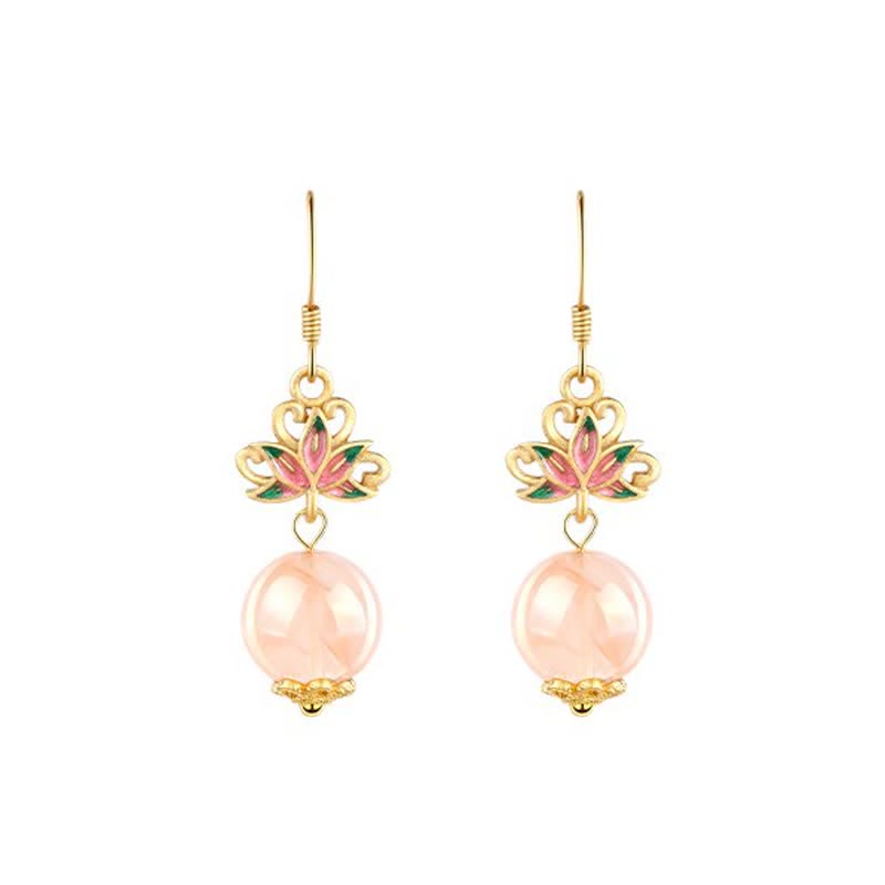 Buddha Stones Citrine Lotus Enlightenment Enamel Drop Earrings - image 3