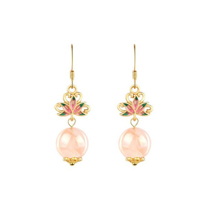 Buddha Stones Citrine Lotus Enlightenment Enamel Drop Earrings - image 3