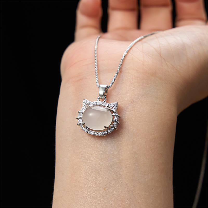 Buddha Stones Natural Chalcedony Cat Head Positive Necklace - image 4