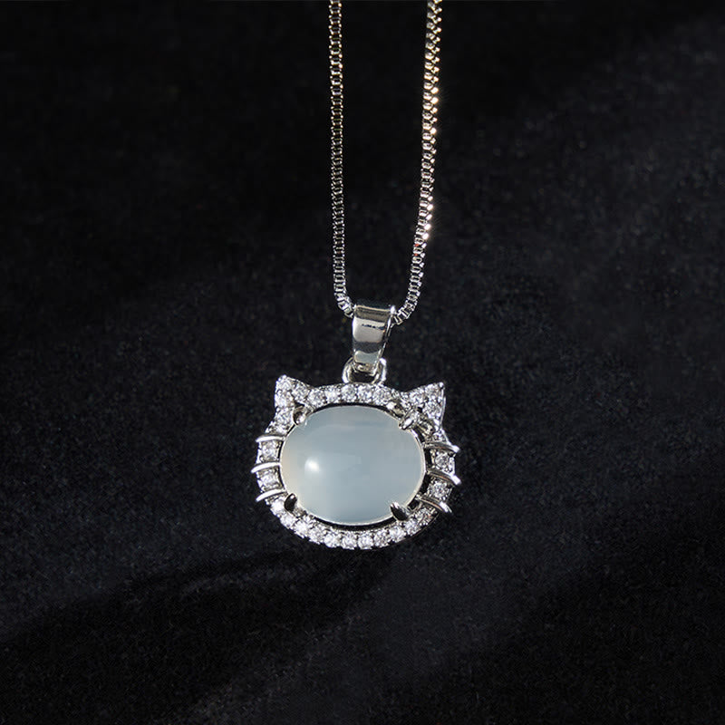Buddha Stones Natural Chalcedony Cat Head Positive Necklace - image 0