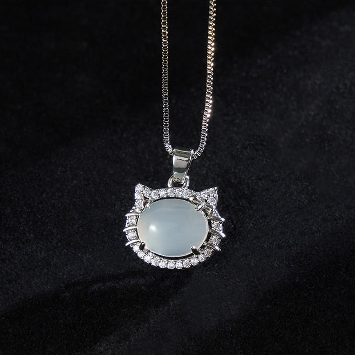 Buddha Stones Natural Chalcedony Cat Head Positive Necklace - image 0