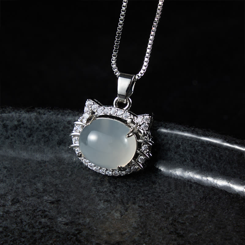 Buddha Stones Natural Chalcedony Cat Head Positive Necklace - image 2