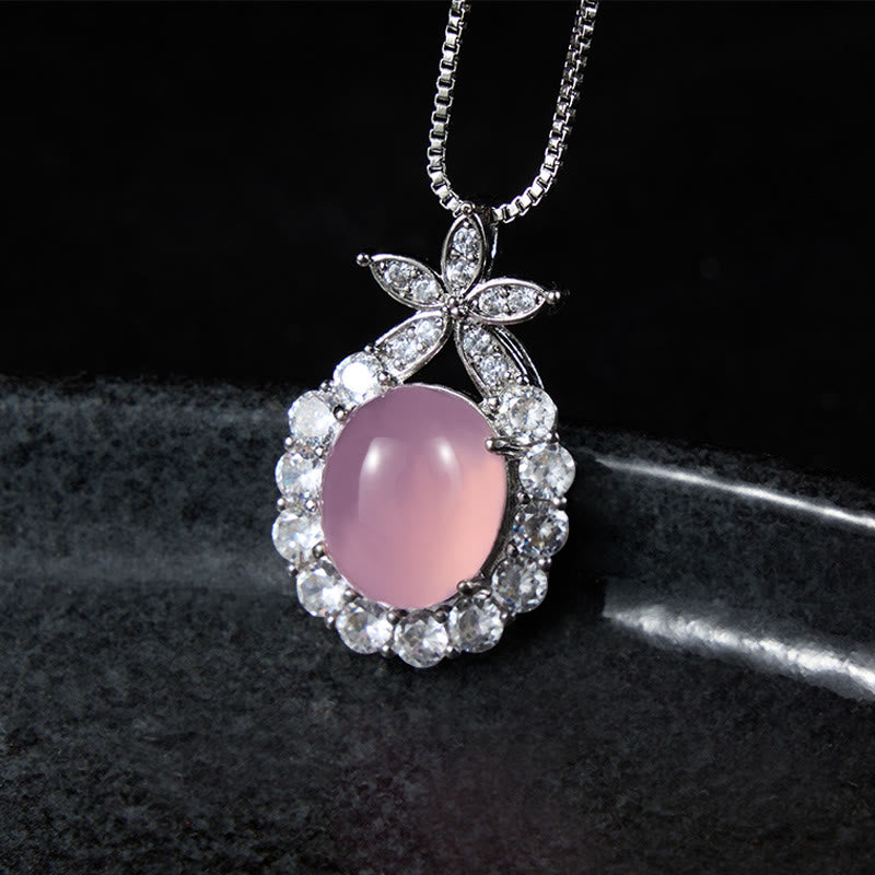 Buddha Stones Natural Green Chalcedony Pink Chalcedony Flower Courage Necklace - image 6