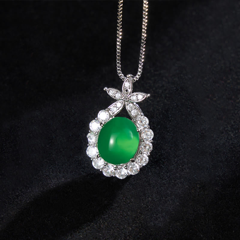 Buddha Stones Natural Green Chalcedony Pink Chalcedony Flower Courage Necklace - Green Chalcedony(Strength♥Courage) - image 0