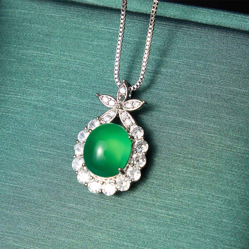 Buddha Stones Natural Green Chalcedony Pink Chalcedony Flower Courage Necklace - image 2