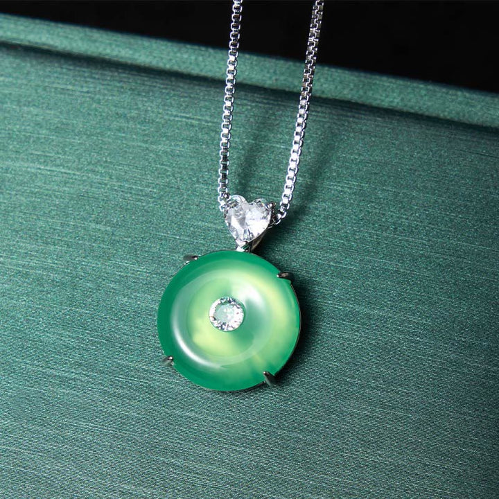 Buddha Stones Natural Green Chalcedony Peace Buckle Strength Necklace - image 2