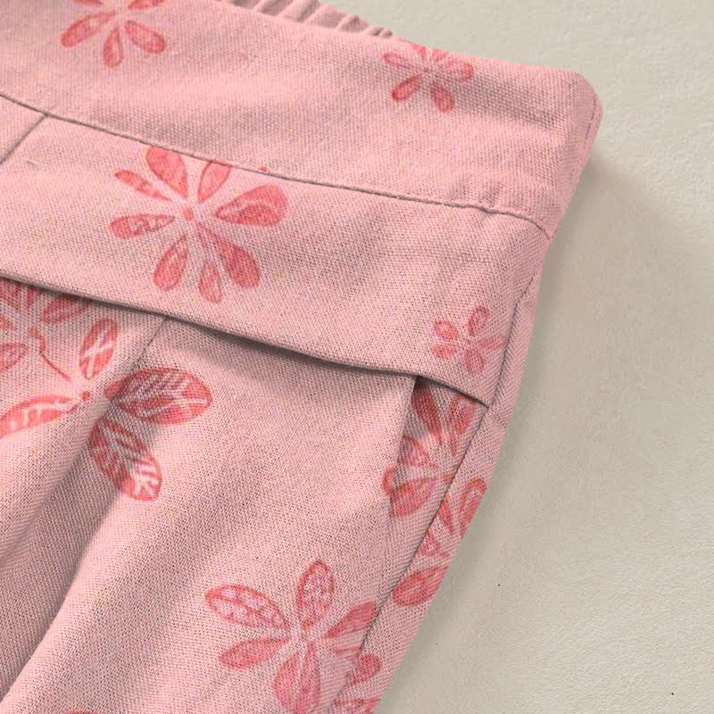 Buddha Stones Cotton Linen Romantic Floral Pattern Women's Elastic Waist Wide Leg Pants With Pockets - image 2