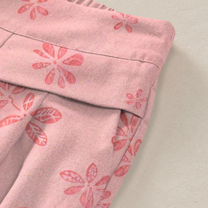 Buddha Stones Cotton Linen Romantic Floral Pattern Women's Elastic Waist Wide Leg Pants With Pockets - image 2