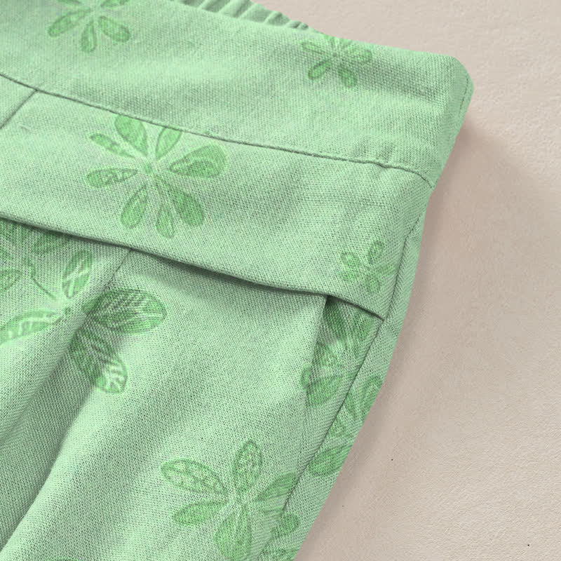 Buddha Stones Cotton Linen Romantic Floral Pattern Women's Elastic Waist Wide Leg Pants With Pockets - image 10