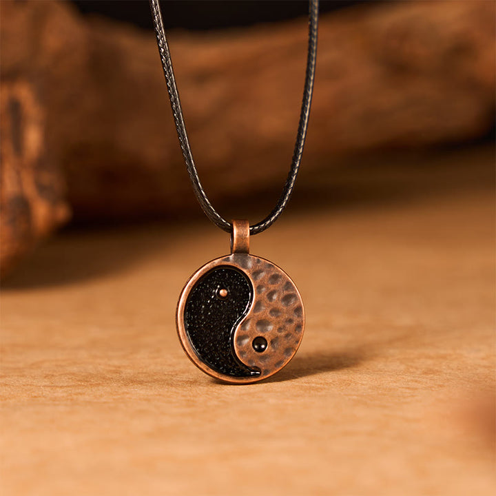 Buddha Stones Vintage Yin Yang Alloy Leather Harmony Necklace Pendant - image 1