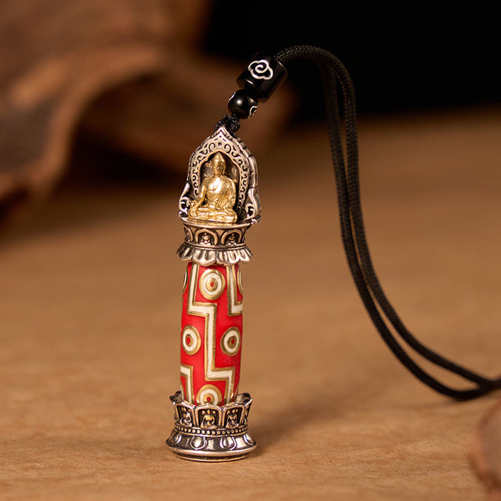 Buddha Stones Copper Nine-Eye Dzi Bead Pattern Protection Tibetan Charm Necklace Pendant - Copper(Protection♥Blessings) - image 0
