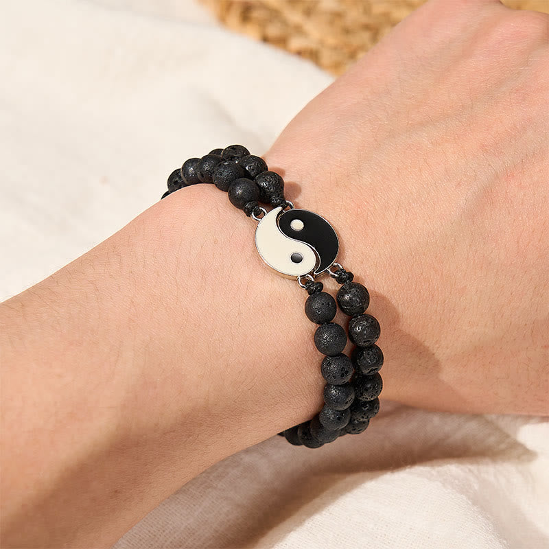 Buddha Stones Yin Yang Hematite Frosted Stone Lava Rock Support Bracelet - image 14