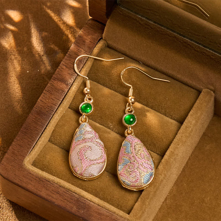 Buddha Stones Handcrafted Silk Art Colorful Patterns Harmony Teardrop Earrings - Song Brocade (Prosperity♥Harmony) - image 0