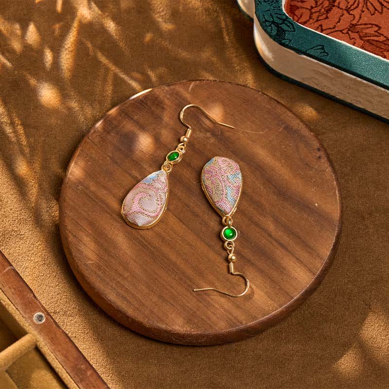 Buddha Stones Handcrafted Silk Art Colorful Patterns Harmony Teardrop Earrings - image 3