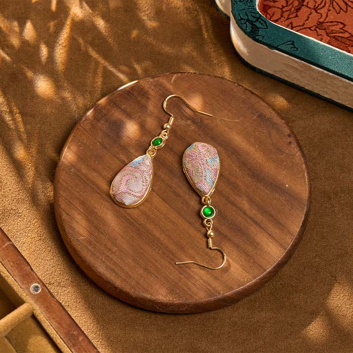 Buddha Stones Handcrafted Silk Art Colorful Patterns Harmony Teardrop Earrings - image 3