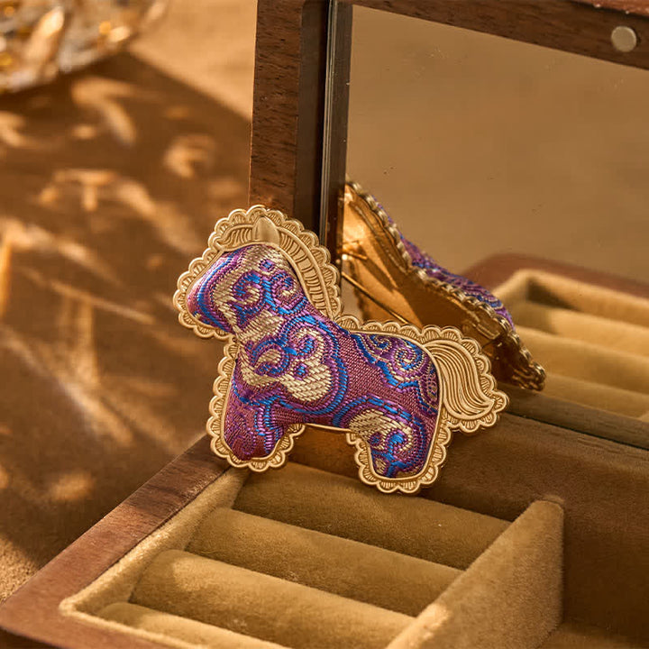 Buddha Stones Song Brocade Handcrafted Purple Horse Prosperity Brooch - Song Brocade (Prosperity♥Harmony) - image 0