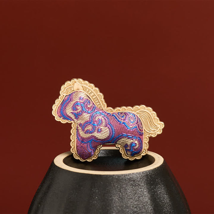 Buddha Stones Song Brocade Handcrafted Purple Horse Prosperity Brooch - image 3